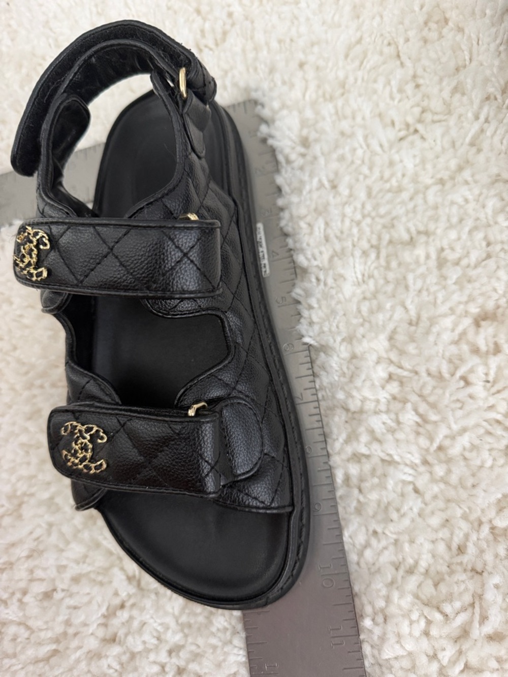 CHANEL Black Quilted Leather CC Logo Sandals with Gold Hardware - Picture 9 of 9